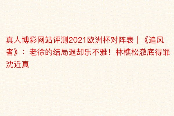 真人博彩网站评测2021欧洲杯对阵表 | 《追风者》：老徐的结局退却乐不雅！林樵松澈底得罪沈近真