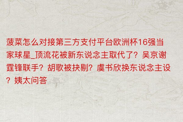 菠菜怎么对接第三方支付平台欧洲杯16强当家球星_顶流花被新东说念主取代了？吴京谢霆锋联手？胡歌被抉剔？虞书欣换东说念主设？姨太问答